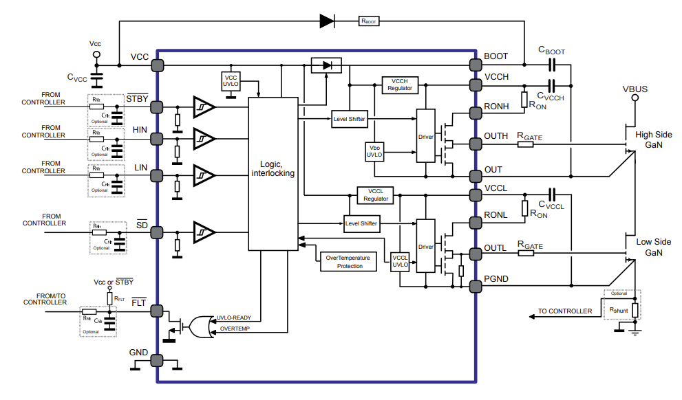 应用电路图 - STMicroelectronics STDRIVEG210半桥栅极驱动器